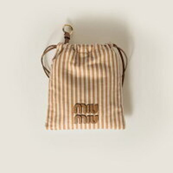 Miu Miu Striped Drawstring Pouch Beige Camel Brown - Picture 1 of 4